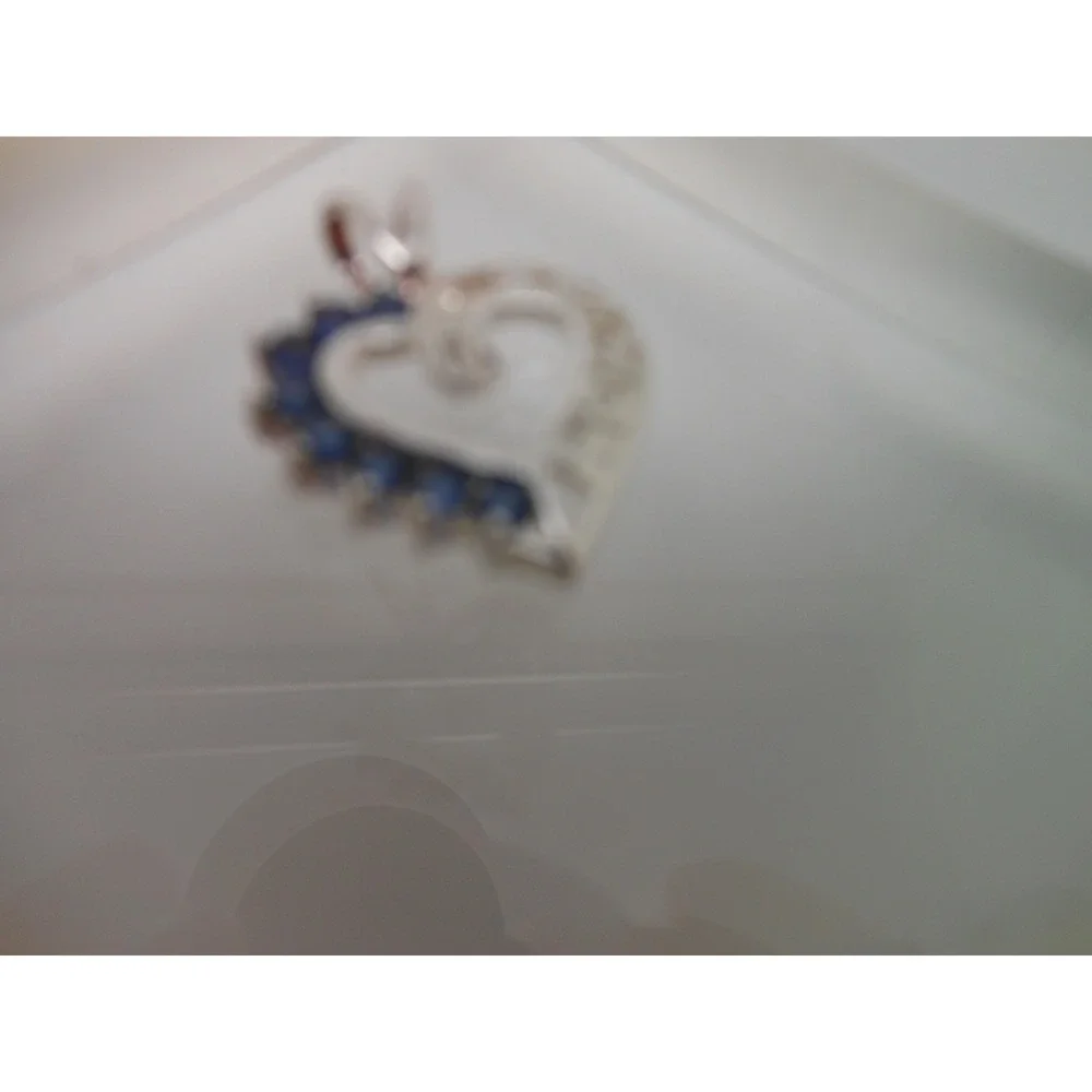 Vintage 1990's Beautiful Sterling Silver I Love Mom Necklace Pendant Sapphire CZ